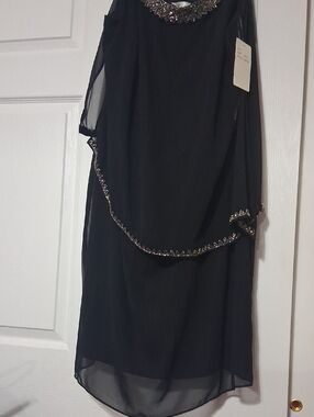 SD Collection Black Midi Dress with Metallic Beaded Trim SZ 14W $24.